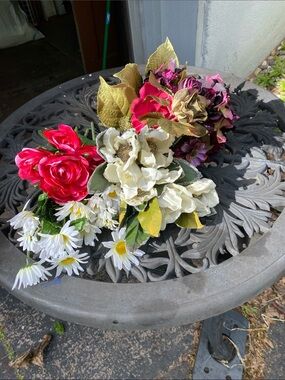 Multicolor Faux Floral Bouquet - White, Pink, Cream, Yellow